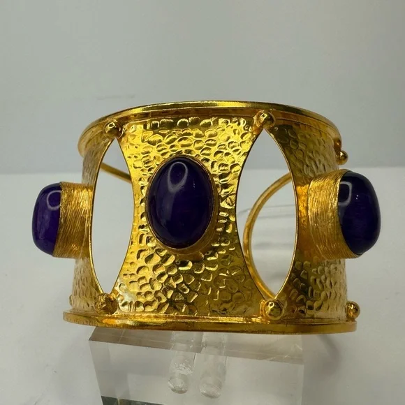 Purple Natural stone gold plated cuff - Picture 7 of 7